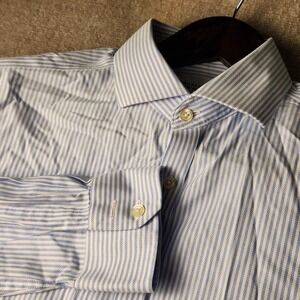 Charles Tyrwhitt Mens Light Blue Stripe Dress Shirt Classic Fit Button Down